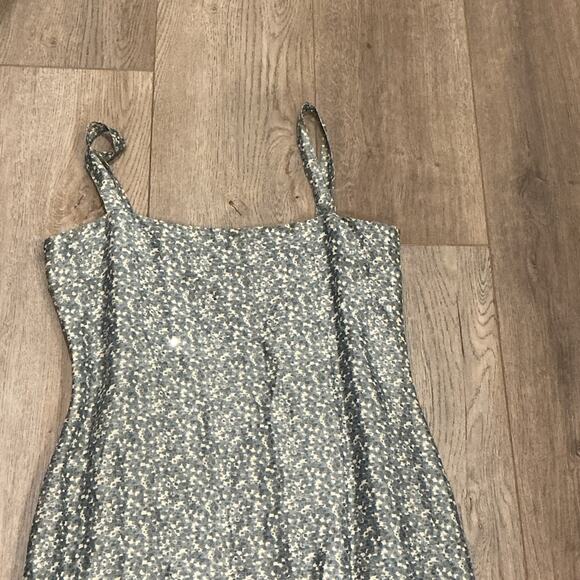 MAG Linen Silk Blend Gray Speckled Sequin Sparkle Slip Dress Y2K Dress Size 2 - Picture 3 of 13